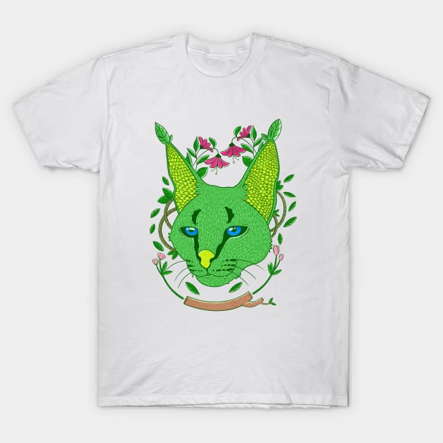 Floral Caracal T-Shirt by Artthree Studio